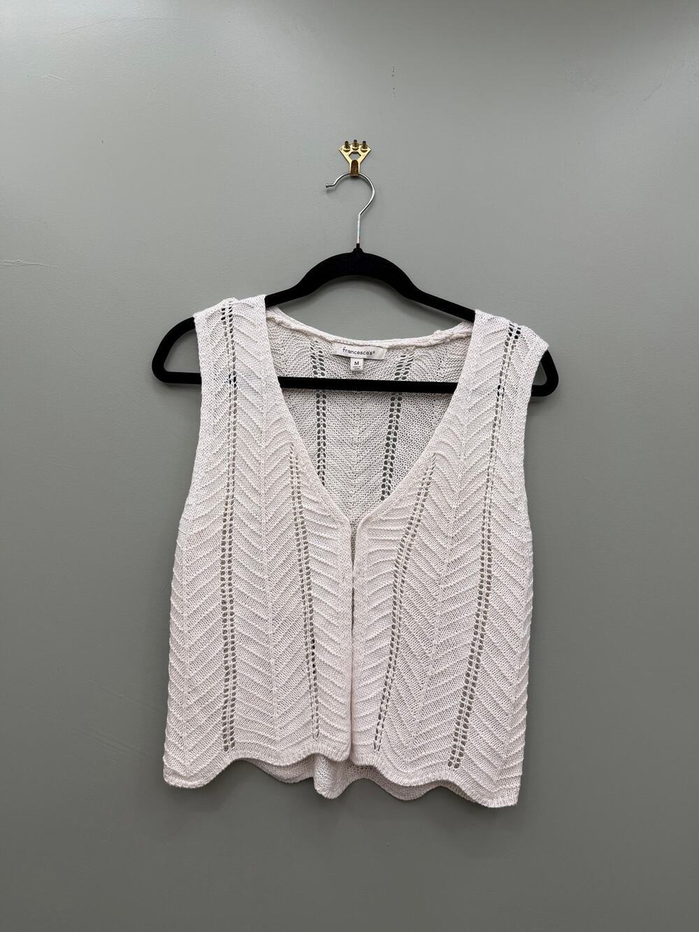 Francesca's Open Knit Sweater Vest Ivory Boho Cottagecore Layering Top Medium